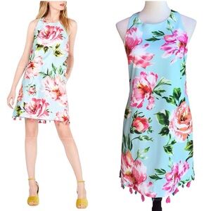 Laundry By Shelli Segal Floral And Fringe Racerback Dress